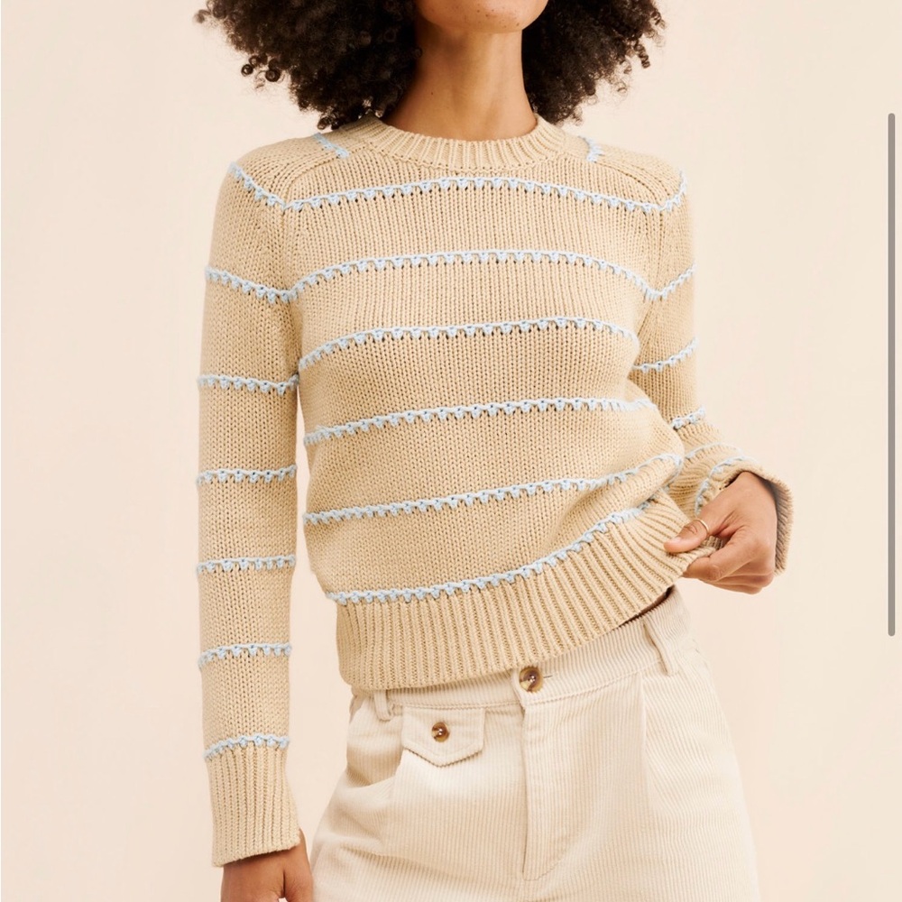 Madewell Mare textured stripe pullover sweater cream light blue cotton XL